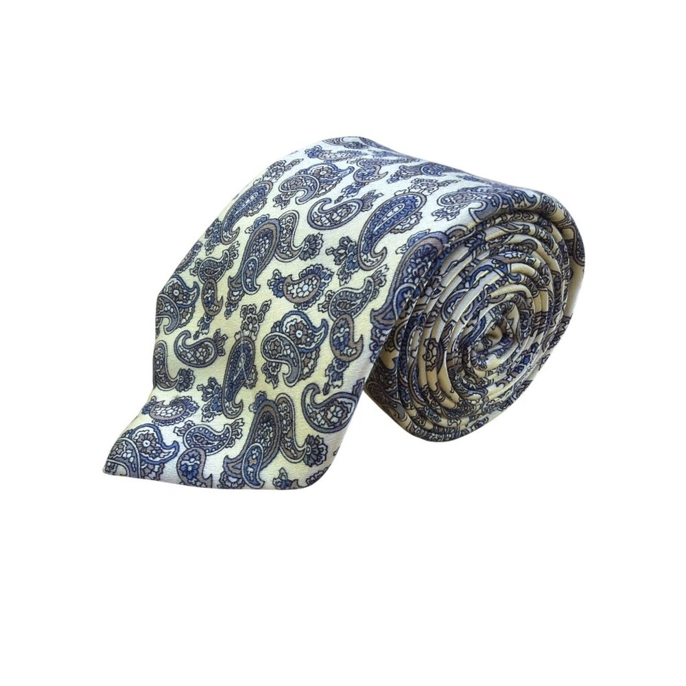 Christian  Mens White & Navy Silk Paisley Tie 57" Classic Pattern